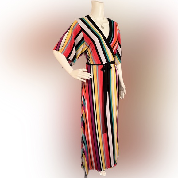 New York & Company Dresses & Skirts - Fun bold striped stretchy Maxi wrap around dress Size Medium